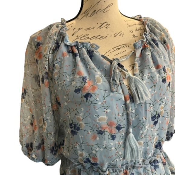 NWT Bailey Blue Blue Floral Tiered Flowy Feminine Mini Dress Juniors Size Medium - Picture 6 of 15